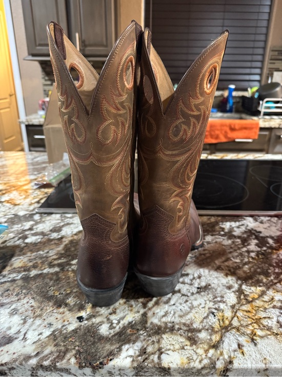 Ariat Brown Leather Western Pull-On Boots with Tan Stitching main image 9
